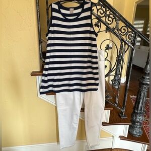 Chico's Zenergy Navy and White Stripe Tank Top